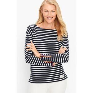 Talbots Womens S Petite Black White Jane Stripe Long Sleeve Casual Tee Shirt